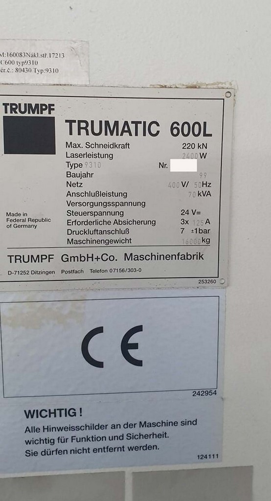 Trumpf Trumatic TC 600L combined laser punching machine for sale